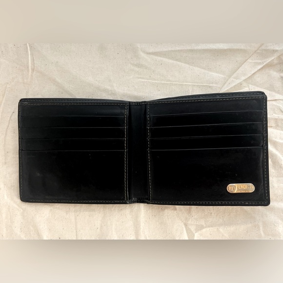 FENDI Mini ZUCCA Leather Bifold Credit Card Gold Tone Logo Wallet - Picture 9 of 11